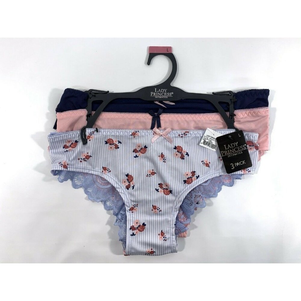 Lady Princess Intimates Womens 3-Pack Lace & Floral Panties Size L